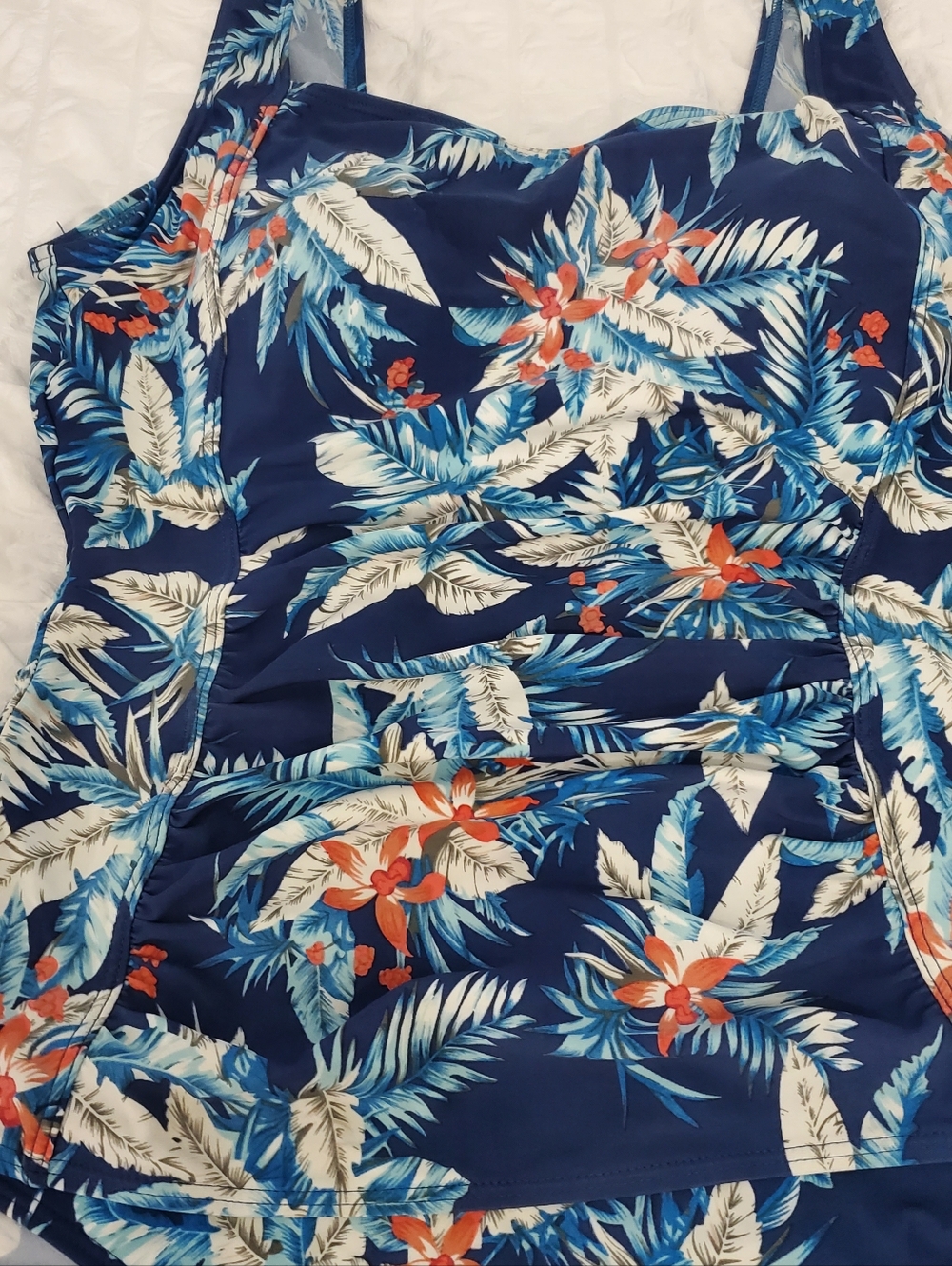 Firpearl Navy Blue, Sky Blue & Coral Floral 1-Piece Swimsuit Sz 12 - Picture 3 of 8